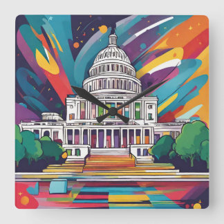 Relógio Quadrado Diversão Vibrante Funky Washington DC Wall Clock!