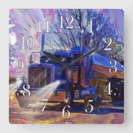 Relógio Quadrado Do camionista azul do petroleiro do transporte