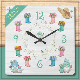 Relógio Quadrado Docinho Cottagecore Gnome e Boots Garden Clock