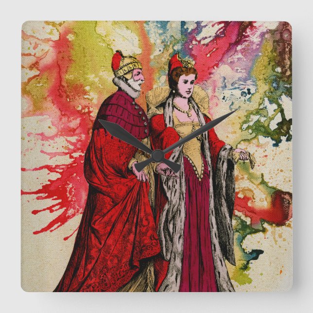 Relógio Quadrado Doge veneziano e Dogeressa por Michael Moffa (Frente)