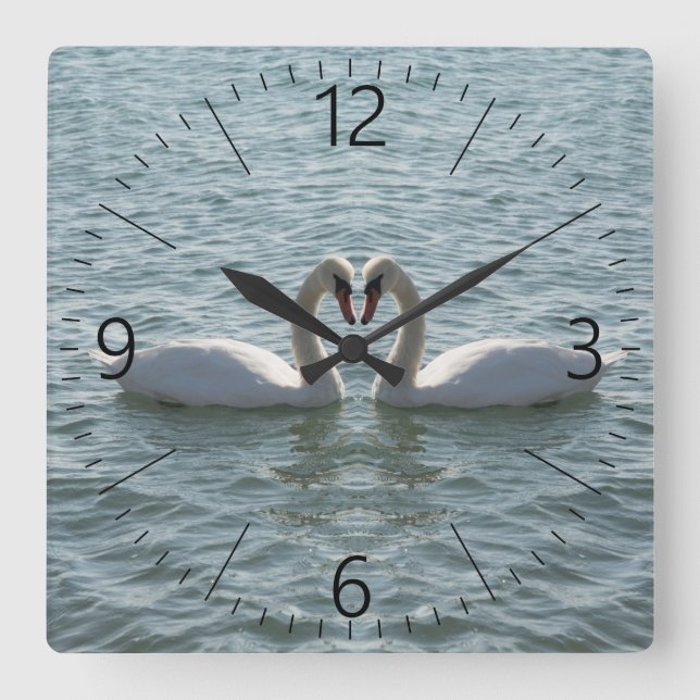 Relógio Quadrado Dois cisnes (Frente)