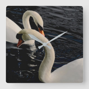 Relógio Quadrado Dois cisnes no lago