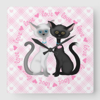 Relógio Quadrado Dois Gatos Simasiáticos Bons