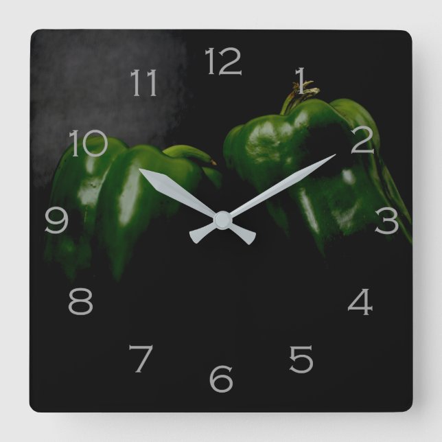 Relógio Quadrado Dois Números de Cinza de Peppers Verdes wca (Frente)