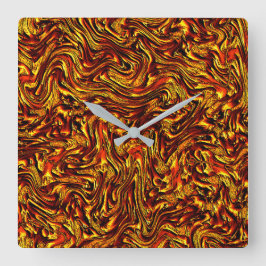 Relógio Quadrado Dourada e coral ou textura vermelha viva