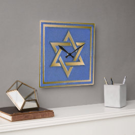 Relógio Quadrado Dourada Estrela Azul do Painel de Arte David