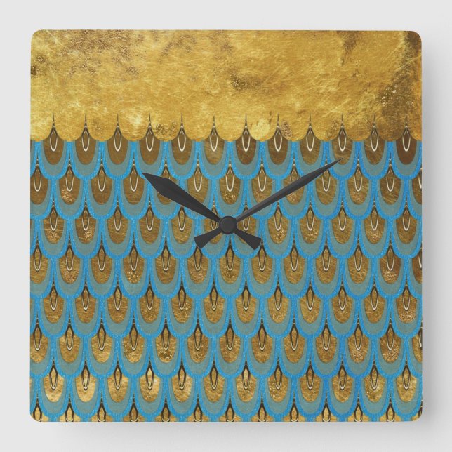 Relógio Quadrado Dourada Princesa Brilhante, Scalse de Sereia (Frente)