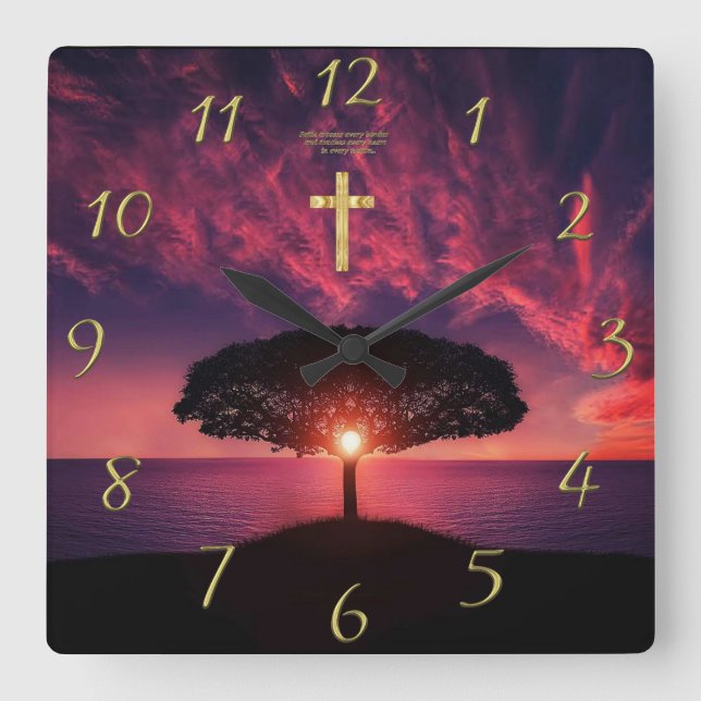 Relógio Quadrado Dourado Christian Faith cruzou com o engraçado dit (Frente)