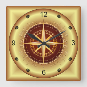 Relógio Quadrado Dourado único e bonito Compass de Maron ~