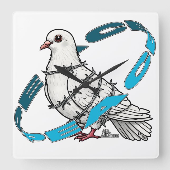 Relógio Quadrado Dove of peace in Barbed Wire Embrace (Frente)