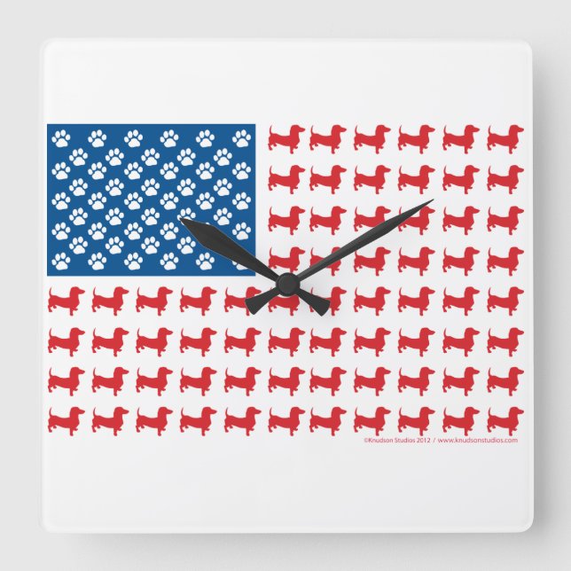 Relógio Quadrado Doxie-USA-FLAG-for-Darks (Frente)