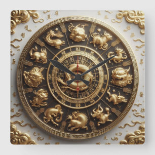 Relógio Quadrado Doze Ramais Da Terra 03X ~ Zodiac Chinês