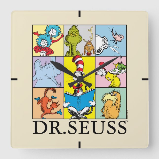 Relógio Quadrado Dr. Seuss | Histórias Gráficas (Frente)