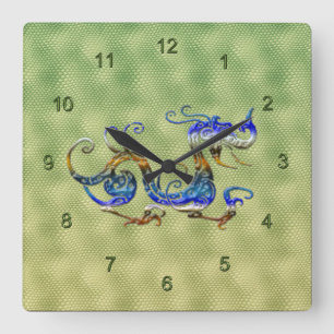 Relógio Quadrado Dragão Chinês Fantasia Art Designer Gift Clock