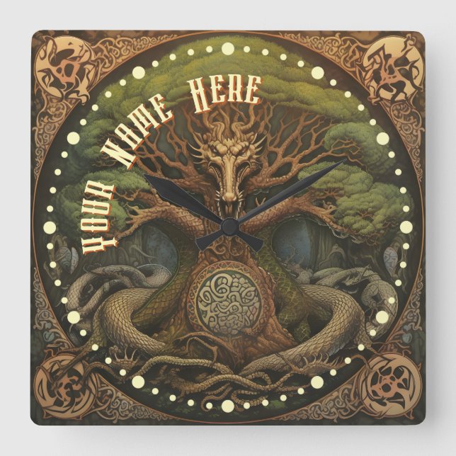 Relógio Quadrado Dragão Tatuagem Inspirou Arte Viking Celular (Frente)