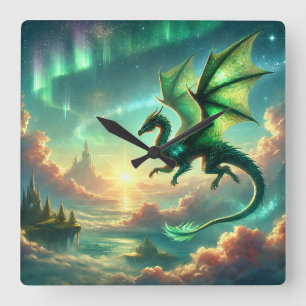 Relógio Quadrado Dragão Verde