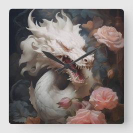 Relógio Quadrado "Dragões e rosas"