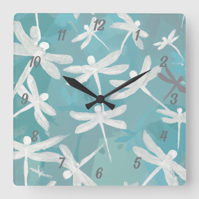 Relógio Quadrado Dragonflies Wall Clock (Frente)