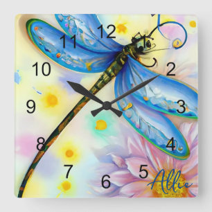 Relógio Quadrado Dragonfly Azul Wing, Personalize