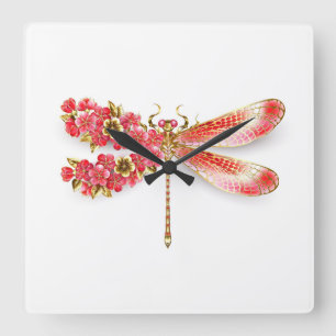 Relógio Quadrado Dragonfly com joalheria sakura