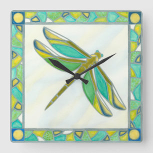 Relógio Quadrado Dragonfly Luminosa Pastel por Vanna Lam