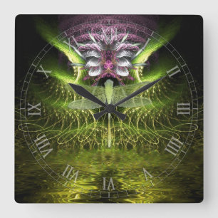 Relógio Quadrado Dragonfly Magic Fractal Art Clock