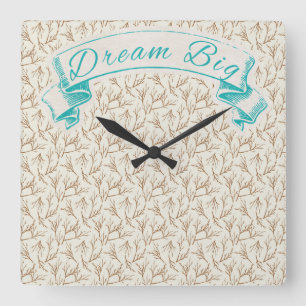 Relógio Quadrado Dream Big Vintage Style Square Wall Clock