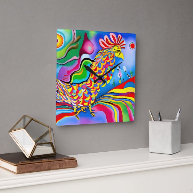 Relógio Quadrado "Dreamscape Bird". Um abstrato surreal (Escritório)