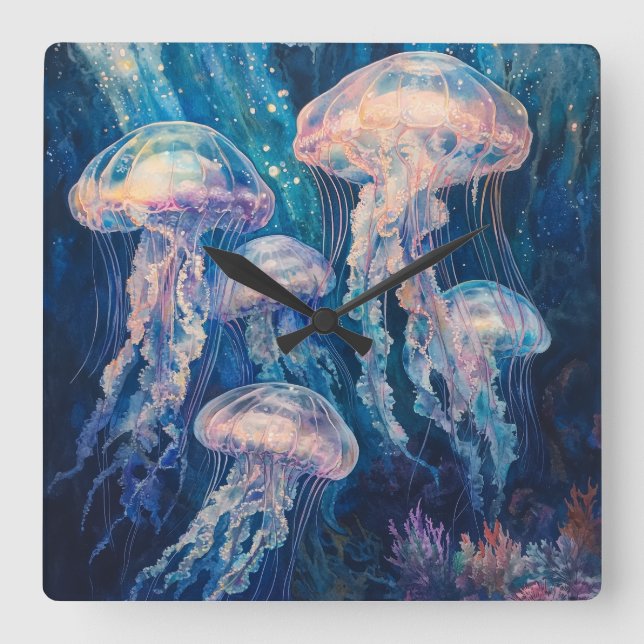 Relógio Quadrado Dreamy Jellyfish Wall Clock (Frente)