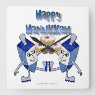 Relógio Quadrado Dreidels Dançantes e Rosquinhas de Hanukkah