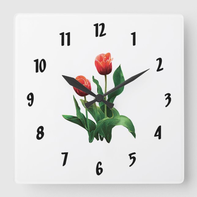 Relógio Quadrado Duas Tulipas Vermelhas (Frente)