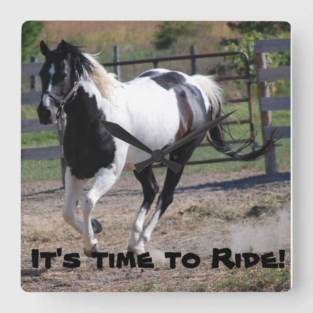 Relógio Quadrado É hora de andar de cavalo (Frente)