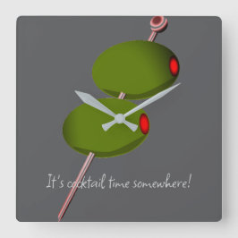 Relógio Quadrado "É hora do coquetel em algum lugar!"