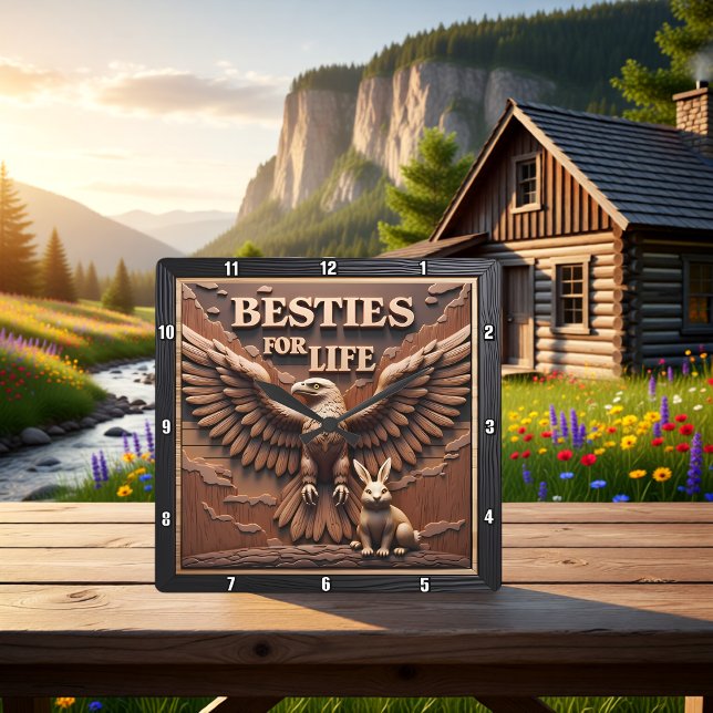 Relógio Quadrado Eagle Rabbit Besties Portrait (Criador carregado)