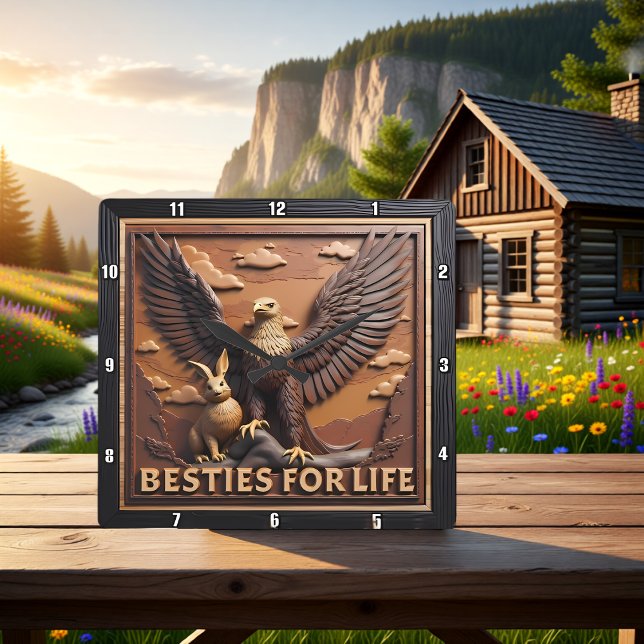 Relógio Quadrado Eagle Rabbit Textured Besties (Criador carregado)