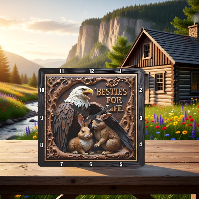 Relógio Quadrado Eagle Rabbit Textured Companions (Criador carregado)