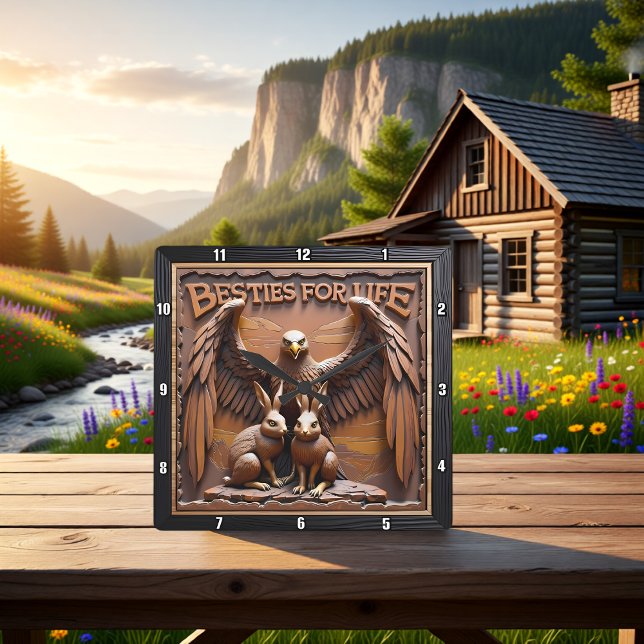 Relógio Quadrado Eagle Rabbit Textured Forest (Criador carregado)