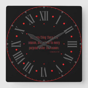 Relógio Quadrado Eclesiastes 3:1 Bíblia KJV Verso II Numeral Romano