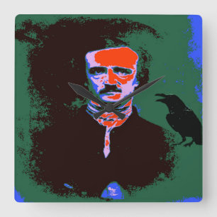 Relógio Quadrado Edgar Allan Poe Pop Art Retrato