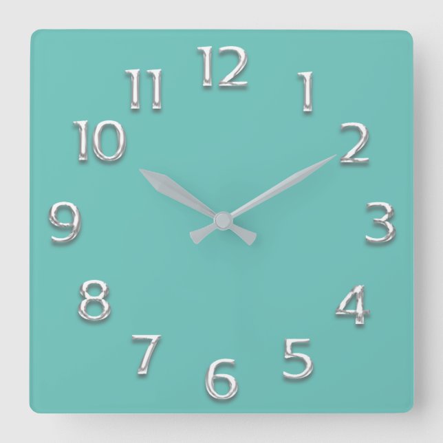 Relógio Quadrado Efeito 3D CINZA de prata Minimalismo Pastel Azul (Frente)