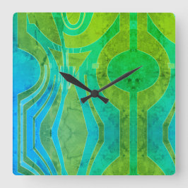 Relógio Quadrado Efeito Padrão Azul Azul Azul Verde Motif