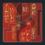 Relógio Quadrado Egípcio Geométrico Art Deco Red e Dourado<br><div class="desc">Egípcio Geométrico Art Deco Red e Dourado</div>