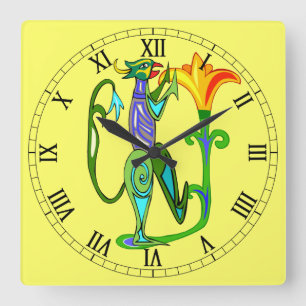 Relógio Quadrado Egyptian Art With Lotus Flower Roman Numeral Clock