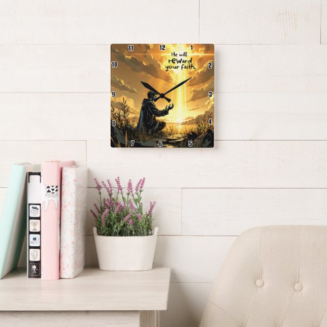 Relógio Quadrado Ele recompensará sua fé (Sala de leitura)