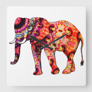 Relógio Quadrado Elefante abstrato colorido