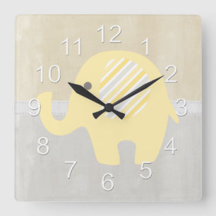 Relógio Quadrado Elefante amarelo Pastel bonito do ponto morto do