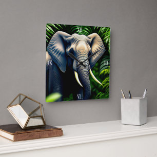 Relógio Quadrado Elefante Da Selva Majestosa - Selvagem E Livre
