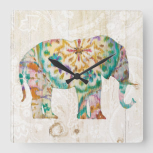 Relógio Quadrado Elefante de Boho Paisley mim