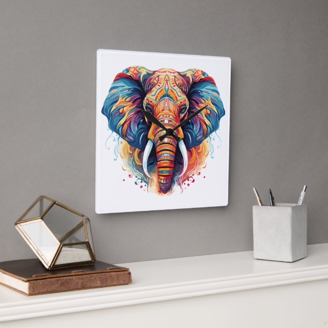 Relógio Quadrado Elefante de estilo boêmico (Escritório)