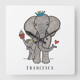 Relógio Quadrado Elefante e bebê lindos personalizados